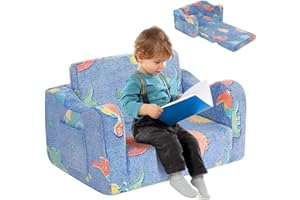 Kidirect Children's Sofa Foldable 2-in-1, Children's Sofa Children's Room Made of Velvet with Foam, Children's Couch with 8 cm Thick Armrests, Sofa Children for Cuddly Corner Children's Room, Blue