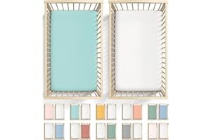 Bunnyjik 2 x Cot Bed Sheets 140 x 70 Fitted - 100% Pure Cotton 70x140 Cot Bed Sheets - Supreme Quality Combed Jersey Cot Sheets 140 x 70 Fitted Cotton - 20cm Deep Toddler Bed Sheets White+ Turquoise