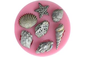 FUNSHOWCASE molde de silicona Forma Estrella de mar concha para fondant - Sugarcraft Herramienta de decoracion de torta - para glaseado de torta jabon velas pasta de chicle PMC 7.5x7.5x1.2cm