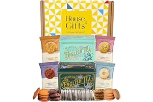 GOOFIIE. Afternoon Tea & Biscuits Hamper With 8 Border Biscuits & 80 English Teabags (Breakfast & Afternoon) Vintage Tins | Tea & Biscuit Lovers Gift Hamper