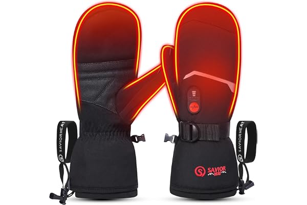 SAVIOR HEAT Gants Chauffants Mitaines Homme Femme, Gants de Ski Neige à Batterie Électrique Rechargeable, Gants Chauds pour Hiver Moto Snowboard Randonnée Cyclisme Randonnée Course à Pied