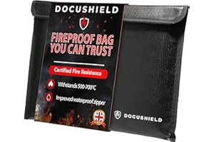 DocuShield Fireproof & Water Resistant Document Bag | Protective Wallet for A4 Documents & Money Storage | Fire and Water Damage Protection | UK Brand | Fibreglass Fabric | Waterproof Zipper
