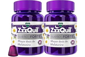 ZzzQuil Natura Forte Complemento Alimenticio para Dormir, Mayor Dosis de Melatonina*, en Gummies con Extractos de Valeriana, Camomila y Lavanda, 60 Gummies (2 x 30)