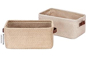 Sea Team 2-pak małych koszyków do przechowywania z juty i bawełny, lnu, miłe kwadratowe pudełko na zabawki toaletowe, artykuł 7,8 l, organizer na biurko (styl A)