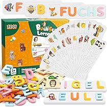 ZITUZY Buchstaben Lernspiel - Montessori Spielzeug Für Kinder 2-8 Jahre - Holz Buchstaben & Karten