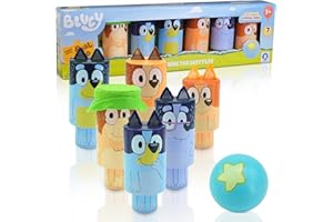 Bluey - Wooden Character Skittles Set - Indoor & Outdoor Bowling Game for Kids - 6 Character Pins & 1 Ball - Develops Motor Skills & Hand-Eye Coordination - FSC Certified, Ages 3+