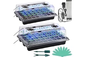 Mokylor 2 Pcs 80 Cells Seed Starter Tray Kit with 4 Grow Lights, Adjustable Brightness & Humidity Dome Plant Seedling Starter Kit for Plant Growing