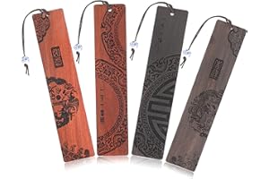 Vin Beauty 4PCS Wooden Bookmark for Men & Women, Handmade Natural Wooden Carving, Traditional Style Book Marks Accessories, Birthday Present