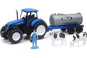 NEWRAY New Ray New Holland T7.270 Tractor + Milk Butt with 1 Character and 2 Cows 05523 A Green