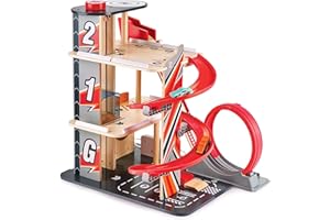 Jouet Hape Garage Voiture en Bois - Garage de Cascadeur à Piste Tournante - Circuit Voiture sur 3 Niveaux - Ascenseur pour Voiture, Looping, Rampe Pivotante - Jeu pour Enfant de 3 ans et plus