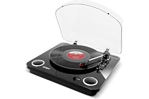 ION Audio Max LP – Platine Vinyle de Conversion avec Trois Vitesses et Enceintes Stéréo, Sorties USB et RCA - Finition Noir Brillant