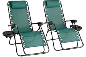 Sedol Zero Gravity Chairs Set of 2 - Heavy Duty Textoline Outdoor Gravity Chair - Reclining & Folding Garden Chairs with Cup Holder and Headrest - Sun Loungers for Garden, Decking, and Patio (Green)