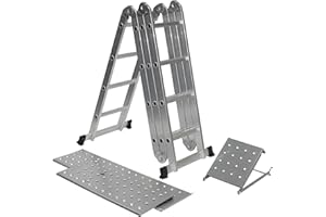 Keraiz 14-in-1 (15.5ft) 4.7m Folding Multifinction Multipurpose Ladders with 2 Scaffold Working Plates and 1 Tool Tray - Folding Ladder | Foldable Ladder | Aluminium 4x4 Ladder