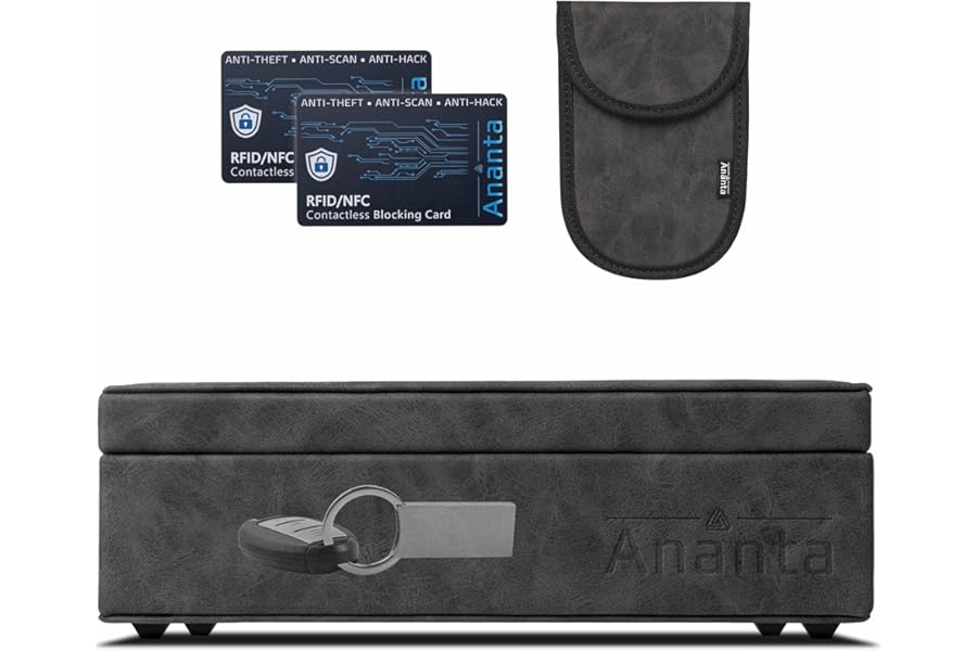 Ananta Faraday Box for Car Keys – Premium RFID Key Box with Secure Magnetic Close, Spare Key Pouch & RFID Blocking Cards (Grey)