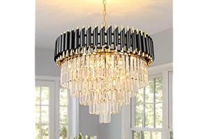 AOOCHOK Lampadario a sospensione in cristallo nero e oro, lampadario moderno rotondo in cristallo per sala da pranzo, soggiorno, camera da letto, ristorante, E14 x 8, Φ60cm