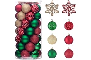 KAHEIGN 30 Piezas Bolas de Navidad, 6CM Rojo Verde Dorado Colgantes de Navidad Irrompibles con 2 x 16CM Adornos de Copos de Nieve para Navidad Árbol Festividades Hogar Fiesta Decoración (6 Estilos)