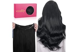 ‎WENNALIFE WENNALIFE Secret Hair Extensions Echthaar, 50cm 20 Inch 110g Tief Schwarz Remy Haarverlängerung Echthaar Wire Hair Extensions Fish Line Unsichtbare Draht Extensions Echthaar