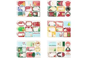 HEMIKS Étiquettes Autocollantes de Noël - 108 Pcs, 12 Feuilles Avec Père Noël, Sapin, Bonhomme de Neige - Stickers pour Enveloppe, Emballage Cadeau et Bricolage