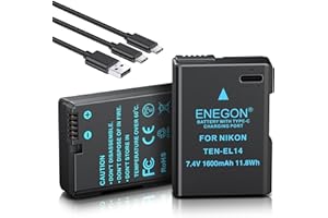 ENEGON EN-EL14 USB-C - Batería de Repuesto (1600 mAh, 2 Unidades) para Nikon EN-EL14/EN-EL14a, Compatible con Nikon D5300, D5600, D5100, D5200, D3100, D3200, D3300, D3400, D3500