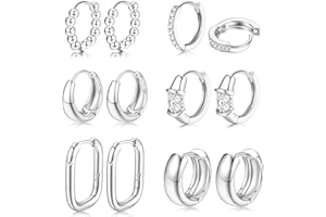 JeweBella 6 Paia Chunky Orecchini Cerchio per Donna Oro Placcato 18K Orecchini Cerchio Piccoli Spessi Leggeri Orecchini a Cerchio Oro Anallergici Impilabili Orecchini Cerchio Argento Oro