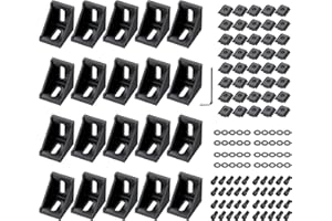 EYPINS 20x Aluprofil Winkel Befestigungsmaterial, Aluprofil 30x30 Nut 8 ALU Winkelverbinder 90 Grad Eckwinkel Eckverbinder für 3030 3060 Strebenprofil, 3D-Drucker, CNC-Router, DIY-Projekte|Schwarz