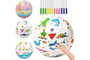 JOY SPOT! Paint Your Own Beach Ball Kit (3 Pack) - 16" DIY Inflatable Beach Balls with Waterproof Markers, Creative Art & Outdoor Activity for Kids Ages 3+, Latex-Free Summer Crafts for Boys & Girls