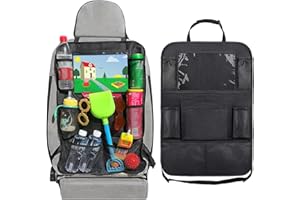 Nutabevr Autositz Organizer, Auto Rückenlehnenschutz Pflegeleicht Oxford Tuch,10 Taschen Organisator für Kinderspielzeug-Aufbewahrung Organizer, Autositz Rücksitz Schutz Kick Matten,Wasserdicht