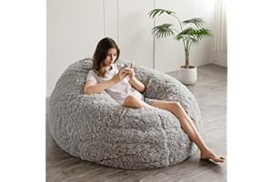 MAXYOYO Giant Bean Bag Bed - Round Bean Bag Chair - Large Sofa with long Faux Fur Cover and Fluffy Filling Included for Adult, Couples, Guest (Gray, 180x180 cm)