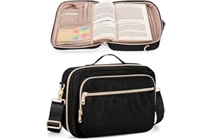 Prokva Bible Cover Case for Women, Large Church Bag with Strap, Carrying Case Book Protector with Handle, Black (Empty Bag Only)