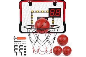 Apritsce Canasta Baloncesto Interior, Mini Canasta Baloncesto Habitacion con Marcador Electrónico, 4 Pelotas, CanastaBaloncesto Infantil Juego Regalo Niños Niñas