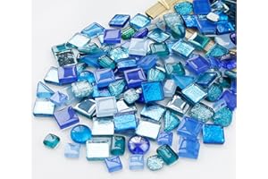 MESCHETT 1.1 Pfund Mosaiksteine zum Basteln,Muggelsteine für Kreativ DIY,Mini Buntglas Dekosteine für Draußen,Blau