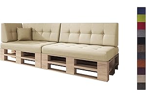 sunnypillow Set de 6 Coussins pour Palette Matelas Extérieur - d’Assise 120 x 80 x 15 cm + Dossier 120 x 40 x 20/10 cm - Confortable Coussins pour Canapé Jardin, Salon, Terrasse, Balcon - Ecru