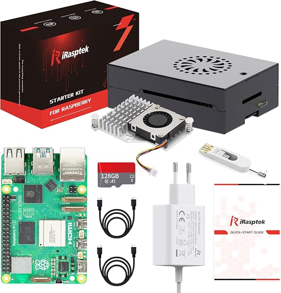 iRasptek Starter Kit for Raspberry Pi 5 8GB Starter Kit - 128GB Edition von OS-Bookworm vorinstalliert (Aluminium Gehäuse) - 1