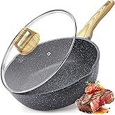 GiPP Nonstick Deep Frying Pan - 4.3L Grey Granite Saute Pan with Lid, Pour Spout and Stay-Cool Handle, Non Stick Skillet Non 