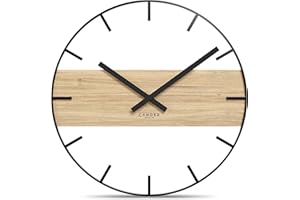 ‎CANDER BERLIN Cander Berlin MARLIT Vintage Wanduhr lautlos 33 cm Metall Holz Eichenfurnier ohne Tickgeräusche modern schwarz Wohnzimmer