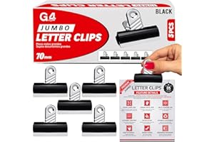 G4GADGET Pack of 5 Jumbo Black Bulldog Clips 70mm – Heavy-Duty Metal Binder Clips – Strong Grip Paper Clips for Office, School & Home – Ideal for Securing Documents & Files