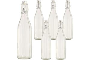 BuyStar Set di 6 Bottiglie in Vetro Trasparente da 1 LT per Acqua, Olio e Bevande, con Tappo a Chiusura ermetica