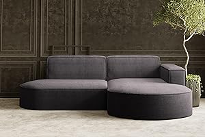 ‎KAISER MÖBEL Kaiser Möbel, Modena Studio Parma Corner Sofa, Modern Design Couch, Upholstered Corner, Freestanding Sofa, Living Room Fabric, Thick Corduroy, Poso Dark Grey, Right