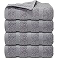 ZZZMRH Premium Quality 4 Silver Hand Towels 100% Combed Cotton 650 GSM Dry Hand Towels Set (50X90 CM) Super Soft 4 Silver Hand Towels for Gym, Spa & Pool