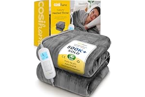 Cosi Home® Luxury Heated Throw - Electric Blanket - Extra Large Heated Blanket, Machine Washable Fleece with Digital Remote, 10hr Timer and 10 Heat Settings (Grey)