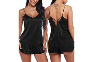 RSLOVE Damska bielizna satynowa z dekoltem w serek zestaw seksowna bielizna nocna Cami i szorty zestaw bielizny nocnej