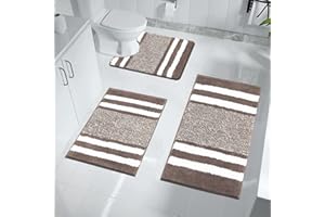 Pauwer 3-częściowy zestaw luksusowych mat łazienkowych i mat pod cokół, super miękki puszysty dywanik łazienkowy z mikrofibry, można prać w pralce, chłonne dywaniki prysznicowe do łazienki, brązowe