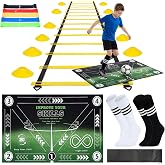 Football Training Kit, Speed Agility Training Kit Coordination Ladder 12 m Mat 90 x 60 cm 5 Resistance Bands 10 Cones 2 Pairs