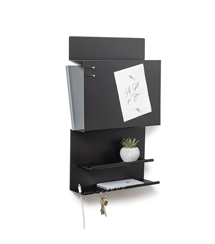 Magnetbord met magneten, sleutelorganizer, telefoonstandaard met kabelhouder, 49 x 30 cm, kleur wit