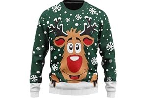 Sanaryun Weihnachtspullover Damen Herren Lustig Schneeflocken Rentier Winter Pullover Warm Weihnachtspullis Strickpullover Rundhals Ugly Christmas Sweater Personalisiert Unisex