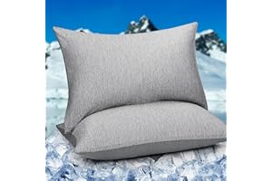 HOMFINE Cooling Pillow Cases 2 Pack - Double Side Arc-Chill Cooling Fiber(Q-Max＞0.45) for Summer, Breathable Soft Cold Pillowcases for Hot Sleeper Night Sweat, Hidden Zipper (50x75cm, Grey)