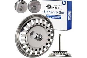 Spülbecken Siebkörbchen, 1 Pack, Ø 80 mm Siebkorb, in Edelstahl, Exzenter Zapfen ragt 52-97 mm tief in den Abfluss, Ø 8 mm Stift, Ersatzteil für Küchenspülen, Küchenabflusssieb, Siebkorbventil Spüle