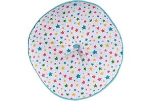 HOMESCAPES Multi-coloured Round Floor Cushion Large Decorative Circular Children’s & Garden Seat Pad with Star Pattern, Pre-Filled 100% Cotton Indoor and Outdoor Cushion, 43cm