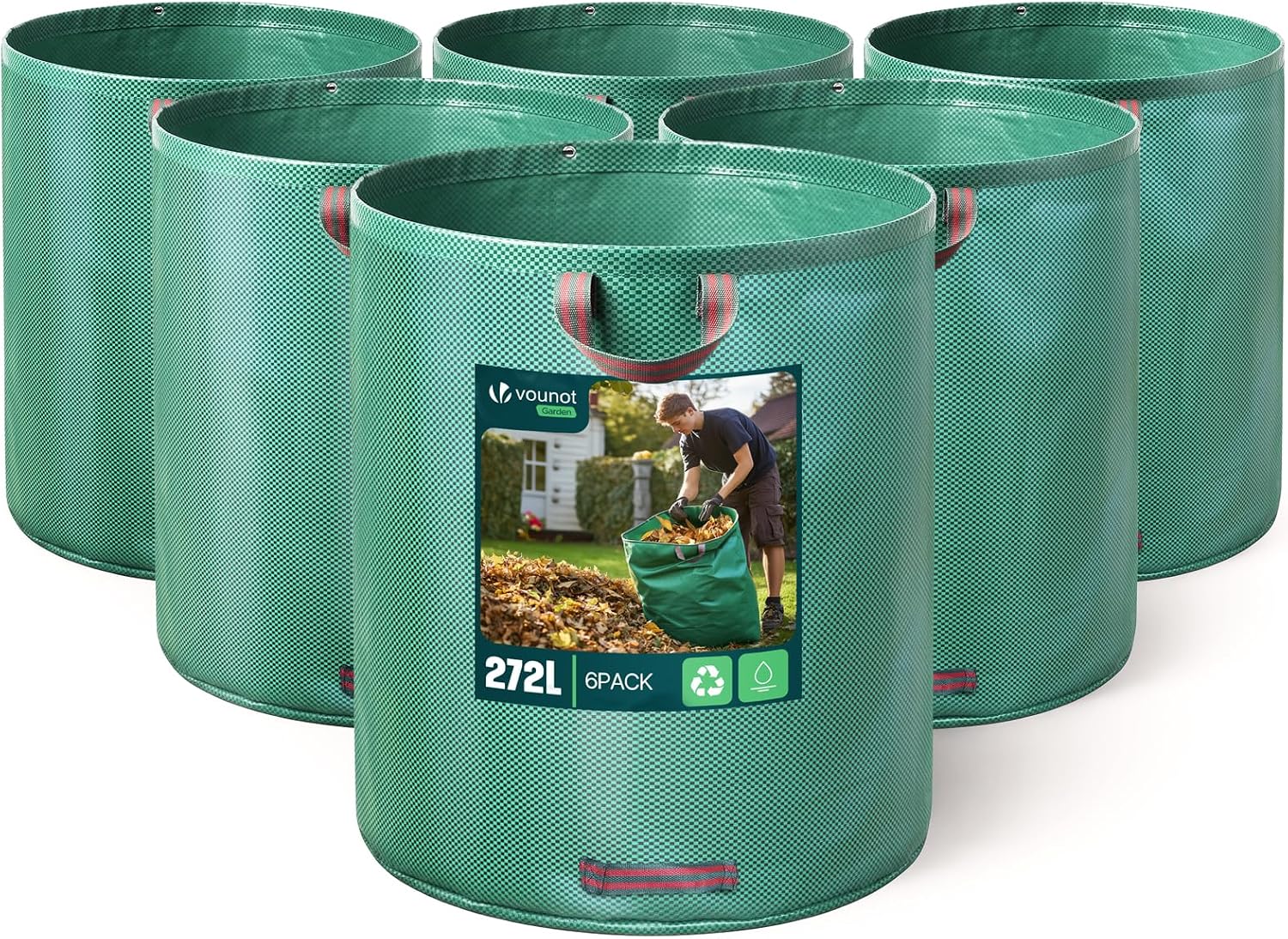 VOUNOT® Sacs de Jardin XXL 272L Lot de 6 Sacs à Déchets Résistants en PP Robuste avec Poignées Renforcées pour Feuilles Branches Herbe et Déchets Végétaux
