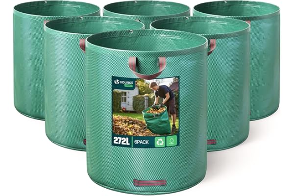 VOUNOT® Sacs à Déchets XXL 272Lx6 Sacs de jardin résistants Réutilisables avec Poignées Sac déchet en PP Pliables Sacs poubelle de jardin pour Feuilles Déchets Débris